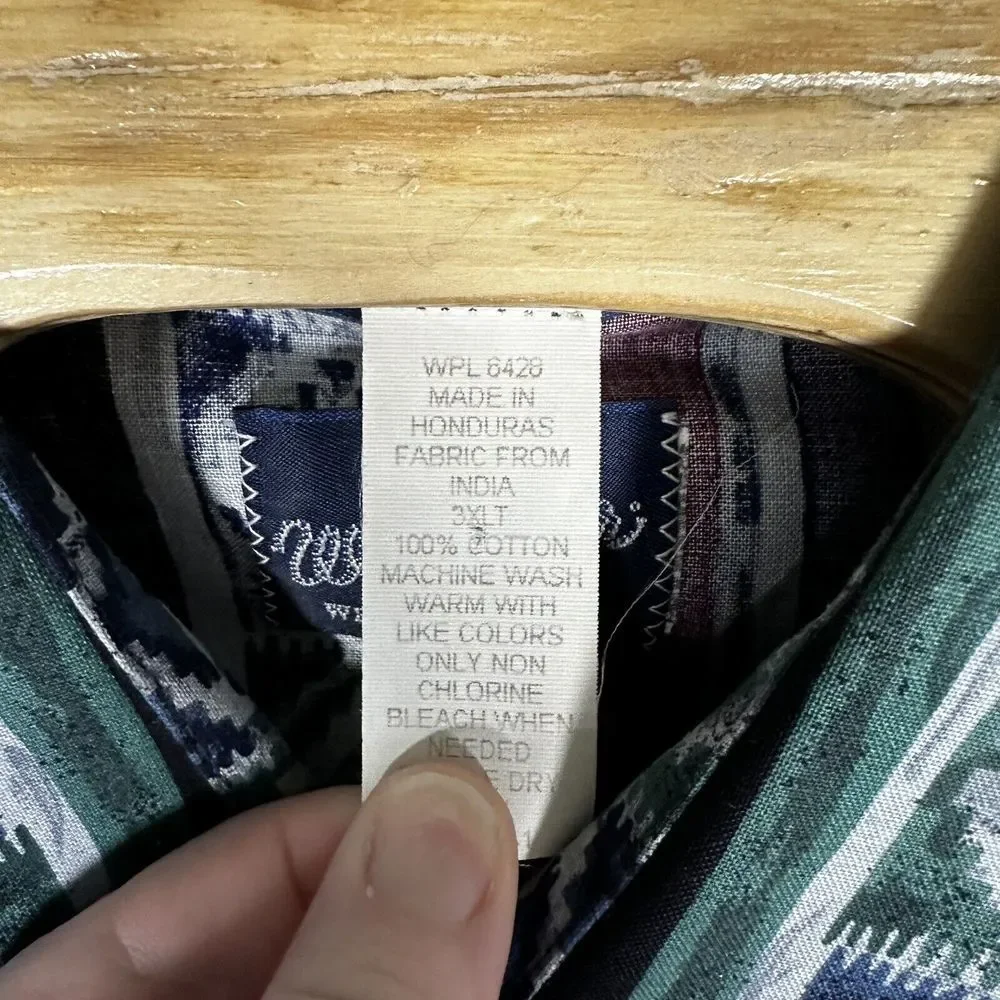 Vintage Wrangler Brushpopper Southwestern Aztec Print Pearl Snap 3XT Cotton‎ - Picture 3 of 5